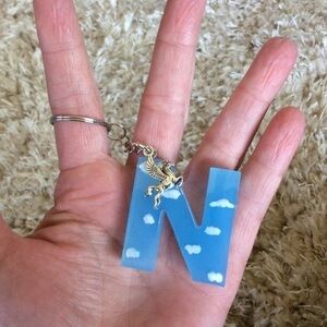 Handmade Letter N with Pegasus Clouds Sky Keychain